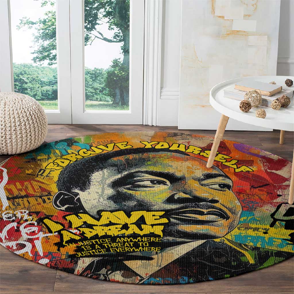 Martin Luther King Graffiti Afro Round Carpet Colorful Spray Paint Quotes and Crown - African Pride