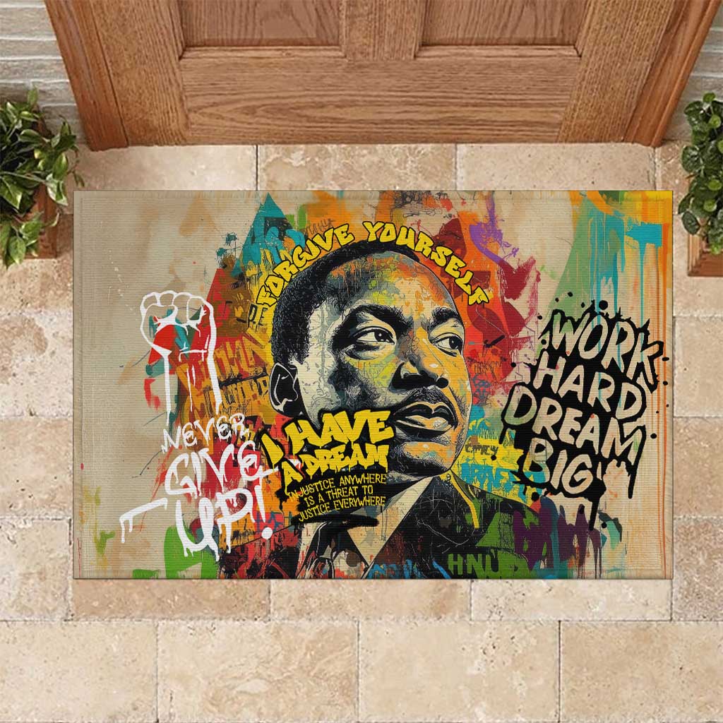 Martin Luther King Graffiti Afro Rubber Doormat Colorful Spray Paint Quotes and Crown - African Pride