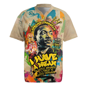 Martin Luther King Graffiti Afro Rugby Jersey Colorful Spray Paint Quotes and Crown - African Pride
