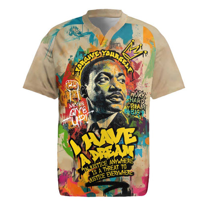 Martin Luther King Graffiti Afro Rugby Jersey Colorful Spray Paint Quotes and Crown - African Pride