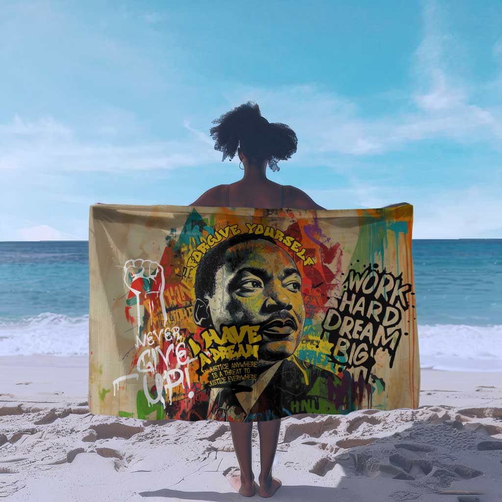 Martin Luther King Graffiti Afro Sarong Colorful Spray Paint Quotes and Crown - African Pride