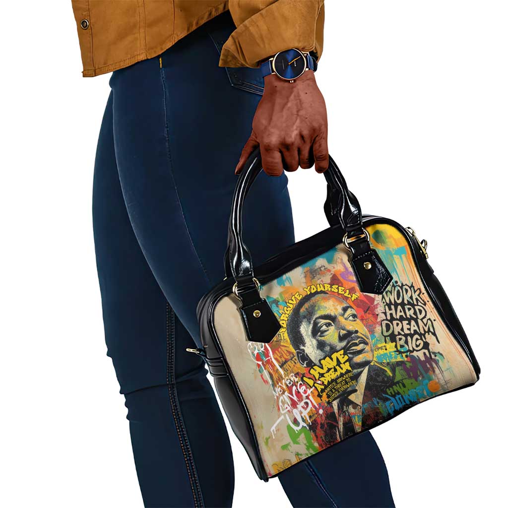 Martin Luther King Graffiti Afro Shoulder Handbag Colorful Spray Paint Quotes and Crown - African Pride