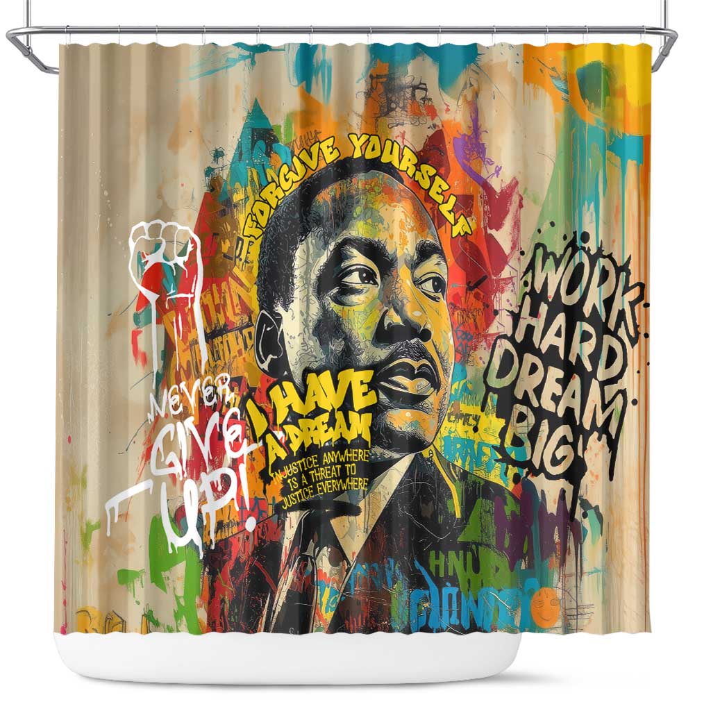 Martin Luther King Graffiti Afro Shower Curtain Colorful Spray Paint Quotes and Crown - African Pride
