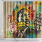 Martin Luther King Graffiti Afro Shower Curtain Colorful Spray Paint Quotes and Crown - African Pride