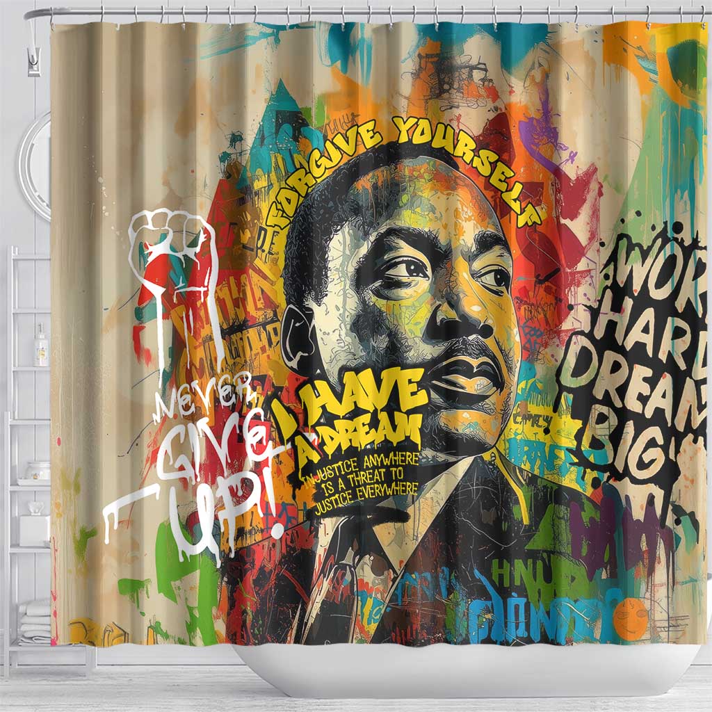Martin Luther King Graffiti Afro Shower Curtain Colorful Spray Paint Quotes and Crown - African Pride