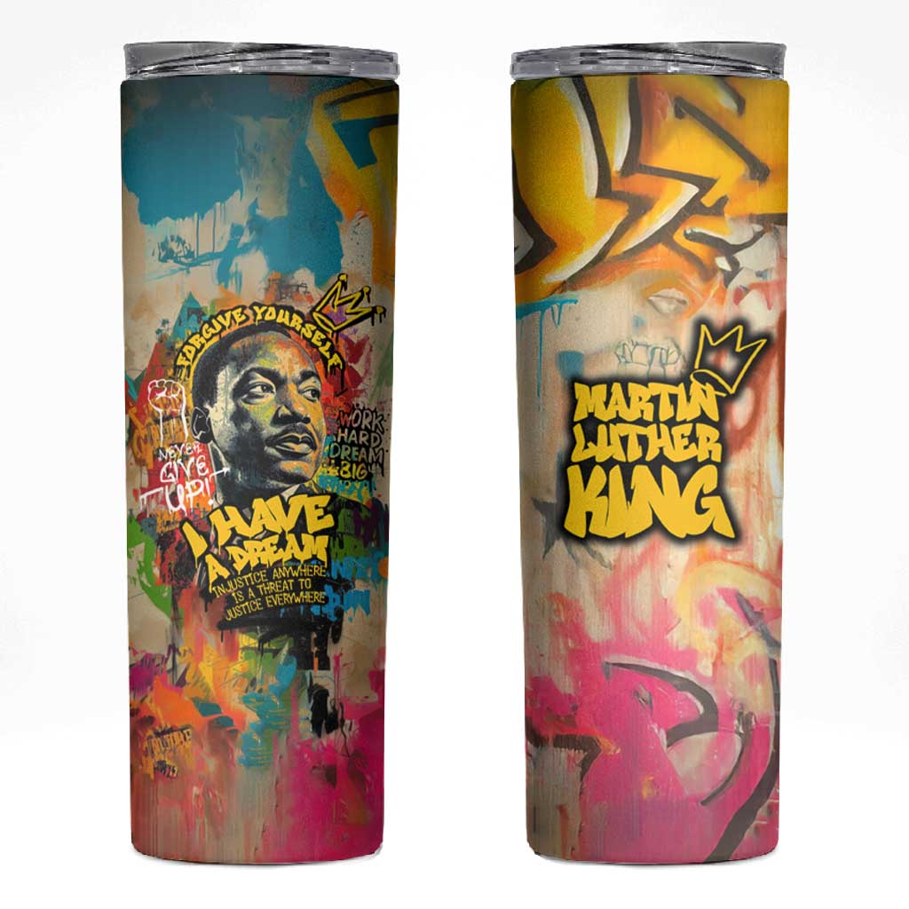 Martin Luther King Graffiti Afro Skinny Tumbler Colorful Spray Paint Quotes and Crown - African Pride