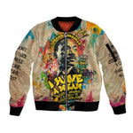 Martin Luther King Graffiti Afro Sleeve Zip Bomber Jacket Colorful Spray Paint Quotes and Crown - African Pride