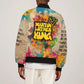 Martin Luther King Graffiti Afro Sleeve Zip Bomber Jacket Colorful Spray Paint Quotes and Crown - African Pride