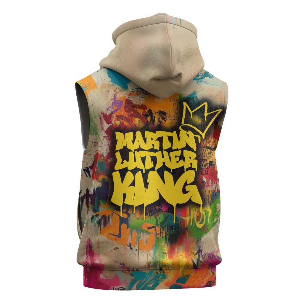 Martin Luther King Graffiti Afro Sleeveless Hoodie Colorful Spray Paint Quotes and Crown - African Pride