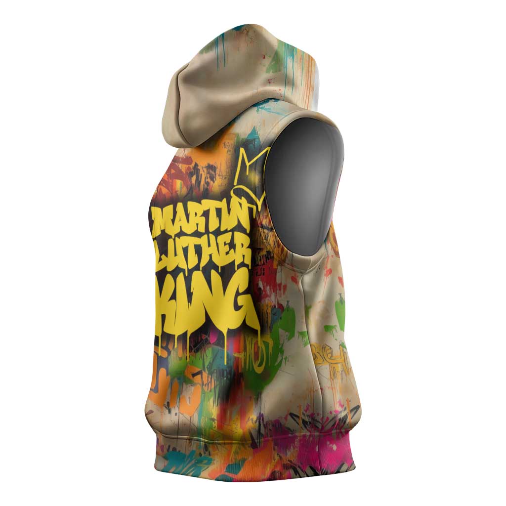 Martin Luther King Graffiti Afro Sleeveless Hoodie Colorful Spray Paint Quotes and Crown - African Pride