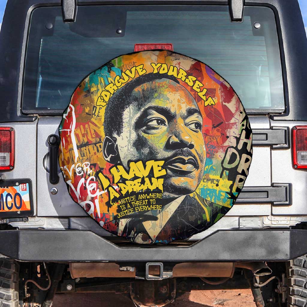 Martin Luther King Graffiti Afro Spare Tire Cover Colorful Spray Paint Quotes and Crown - African Pride