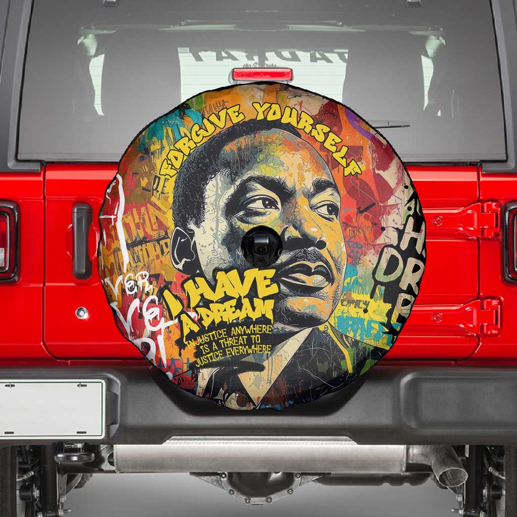 Martin Luther King Graffiti Afro Spare Tire Cover Colorful Spray Paint Quotes and Crown - African Pride