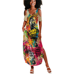Martin Luther King Graffiti Afro Summer Maxi Dress Colorful Spray Paint Quotes and Crown - African Pride