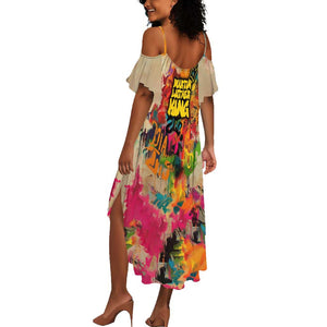 Martin Luther King Graffiti Afro Summer Maxi Dress Colorful Spray Paint Quotes and Crown - African Pride