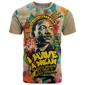 Martin Luther King Graffiti Afro T shirt Colorful Spray Paint Quotes and Crown - African Pride
