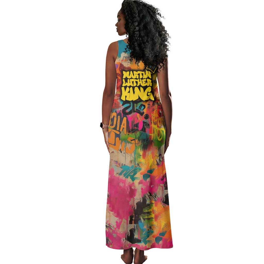 Martin Luther King Graffiti Afro Tank Maxi Dress Colorful Spray Paint Quotes and Crown - African Pride
