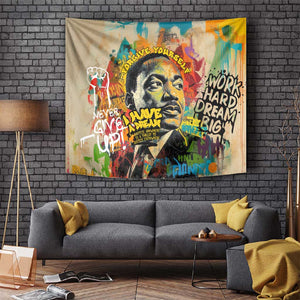 Martin Luther King Graffiti Afro Tapestry Colorful Spray Paint Quotes and Crown - African Pride