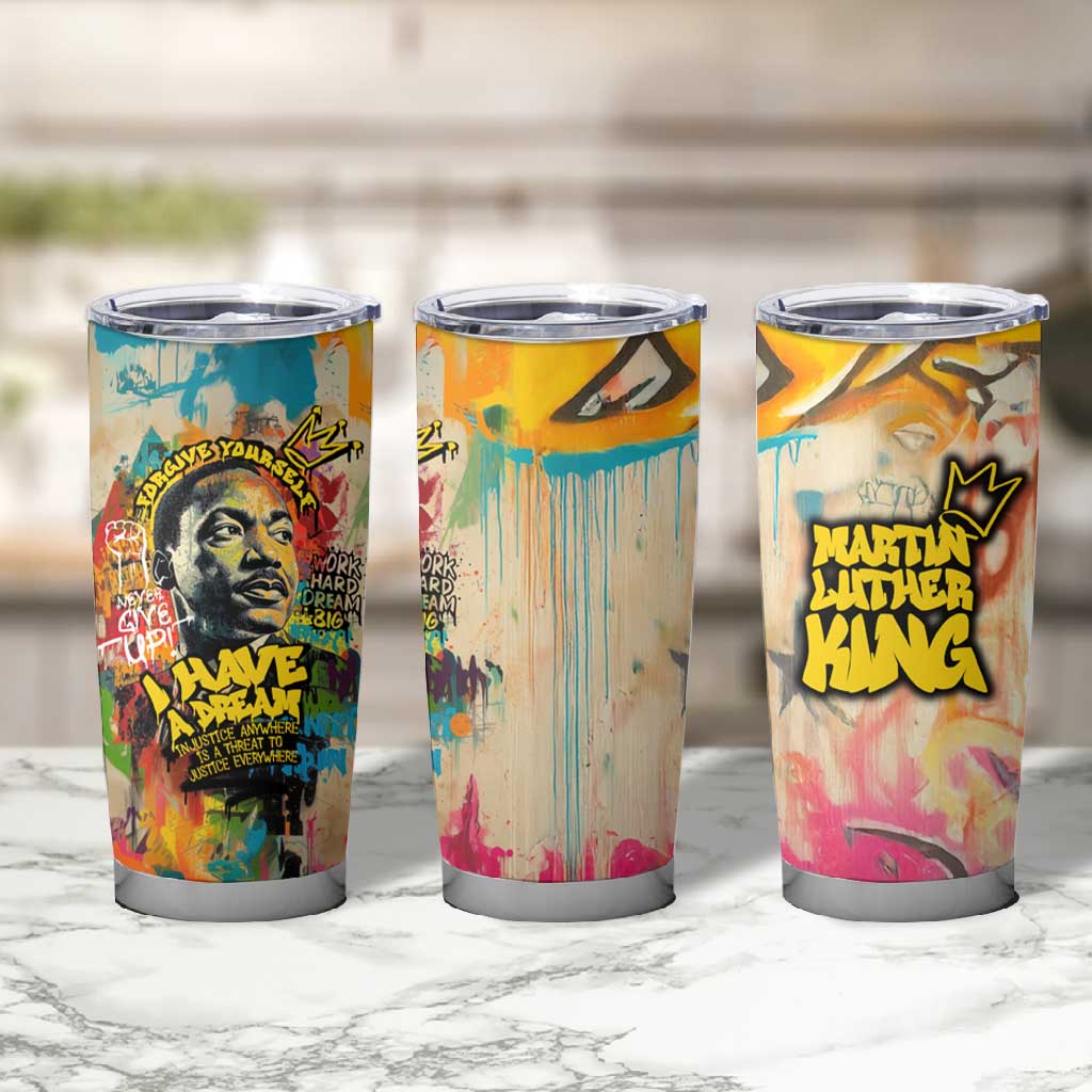 Martin Luther King Graffiti Afro Tumbler Cup Colorful Spray Paint Quotes and Crown - African Pride