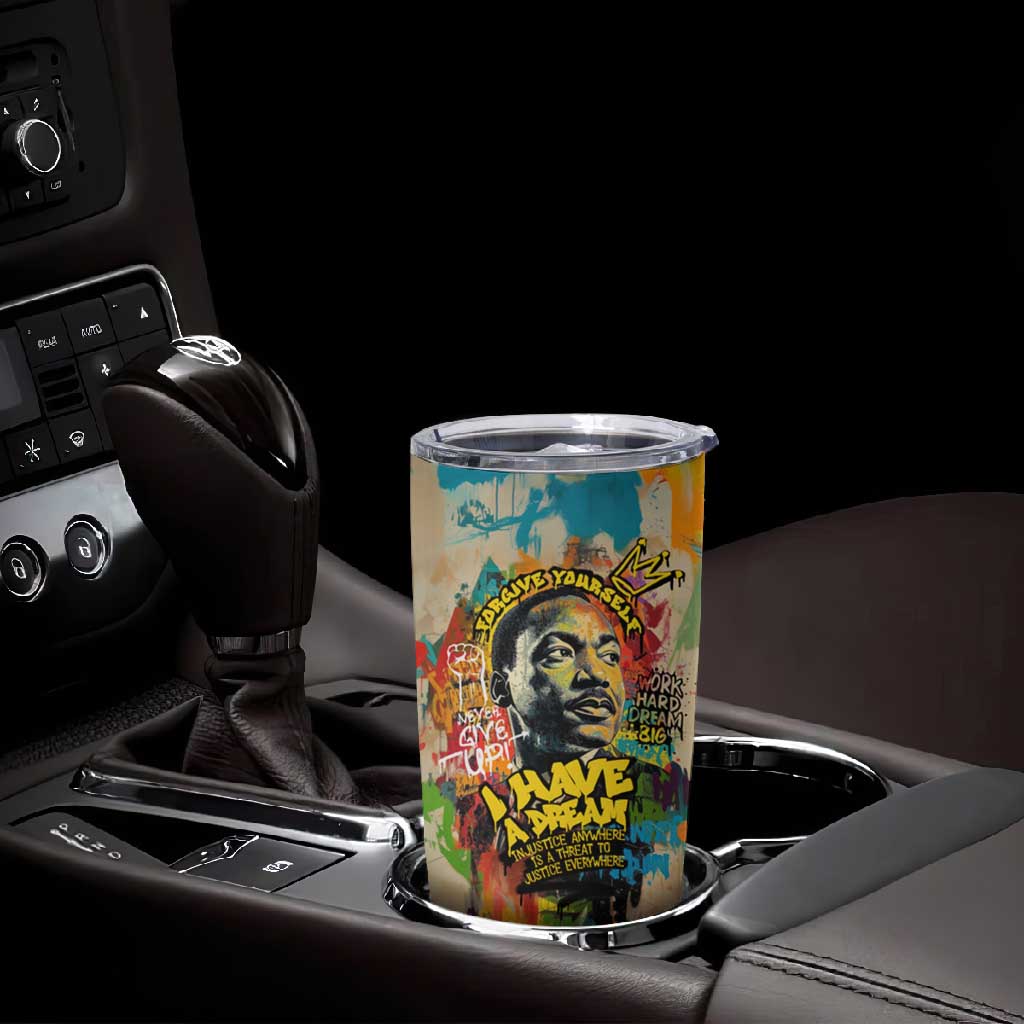 Martin Luther King Graffiti Afro Tumbler Cup Colorful Spray Paint Quotes and Crown - African Pride