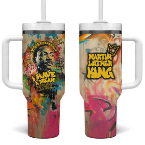 Martin Luther King Graffiti Afro Tumbler With Handle Colorful Spray Paint Quotes and Crown - African Pride