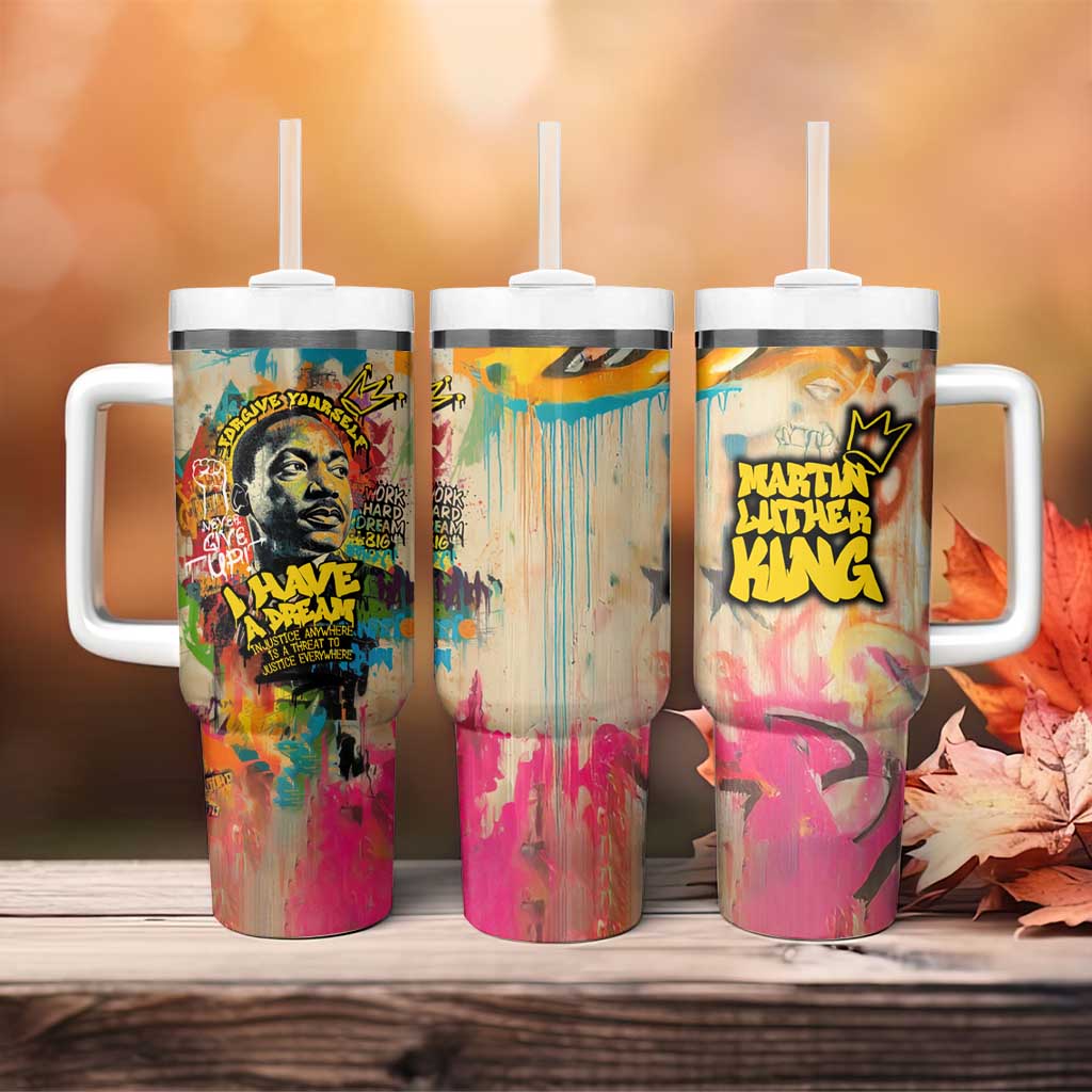 Martin Luther King Graffiti Afro Tumbler With Handle Colorful Spray Paint Quotes and Crown - African Pride