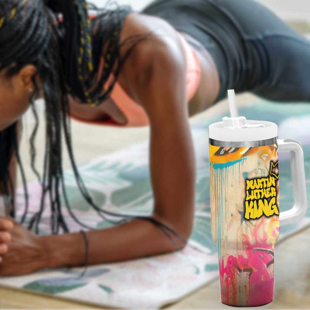 Martin Luther King Graffiti Afro Tumbler With Handle Colorful Spray Paint Quotes and Crown - African Pride
