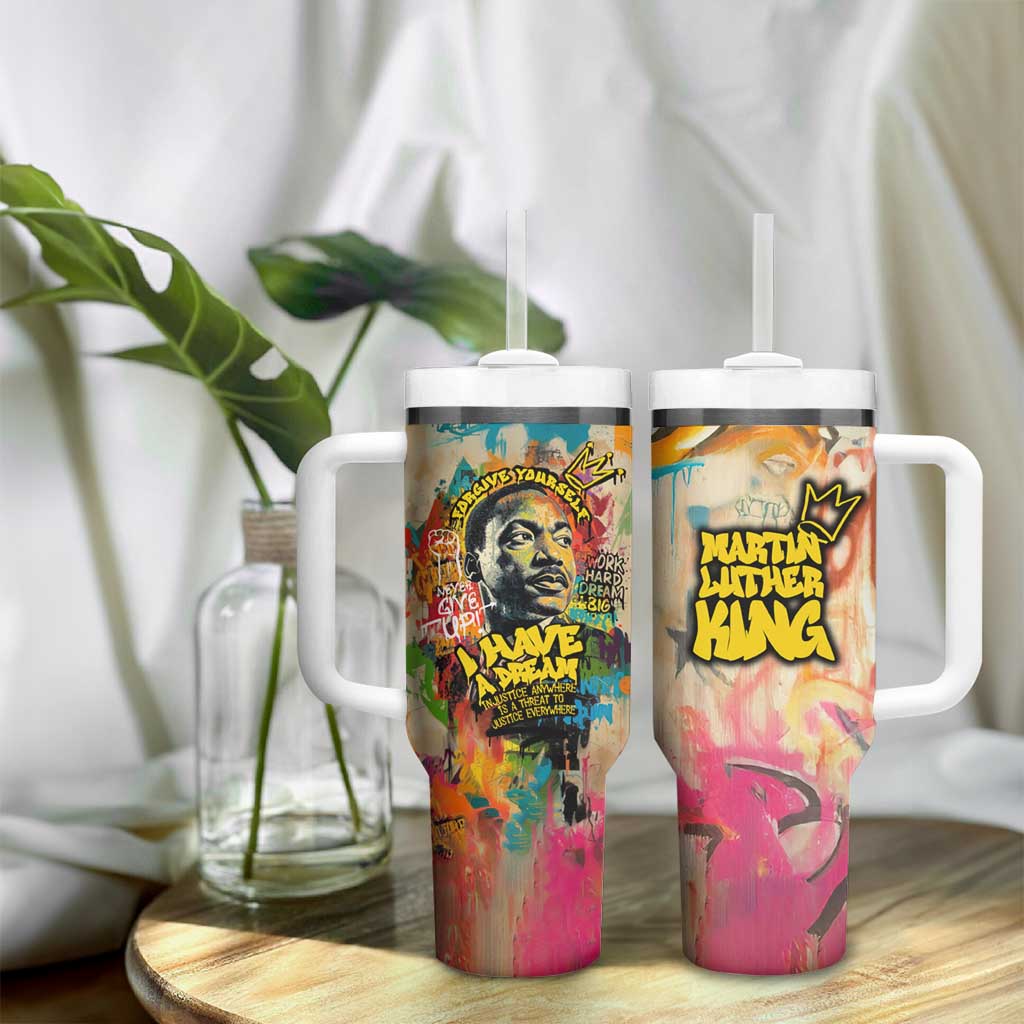Martin Luther King Graffiti Afro Tumbler With Handle Colorful Spray Paint Quotes and Crown - African Pride