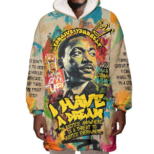 Martin Luther King Graffiti Afro Wearable Blanket Hoodie Colorful Spray Paint Quotes and Crown - African Pride