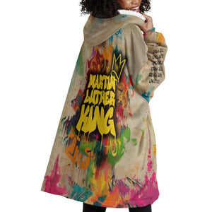 Martin Luther King Graffiti Afro Wearable Blanket Hoodie Colorful Spray Paint Quotes and Crown - African Pride