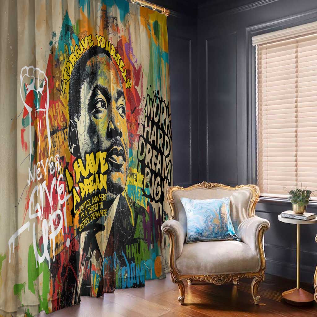 Martin Luther King Graffiti Afro Window Curtain Colorful Spray Paint Quotes and Crown - African Pride