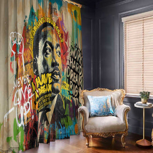 Martin Luther King Graffiti Afro Window Curtain Colorful Spray Paint Quotes and Crown - African Pride