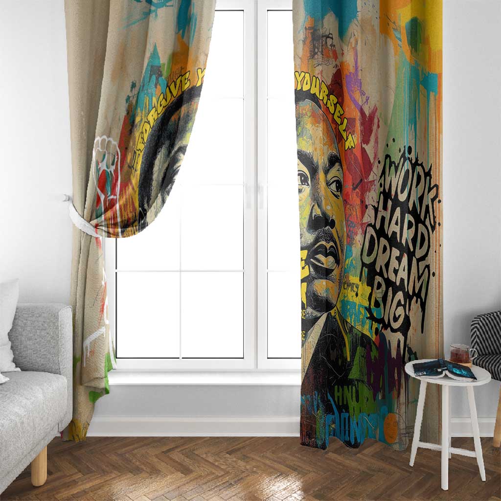 Martin Luther King Graffiti Afro Window Curtain Colorful Spray Paint Quotes and Crown - African Pride
