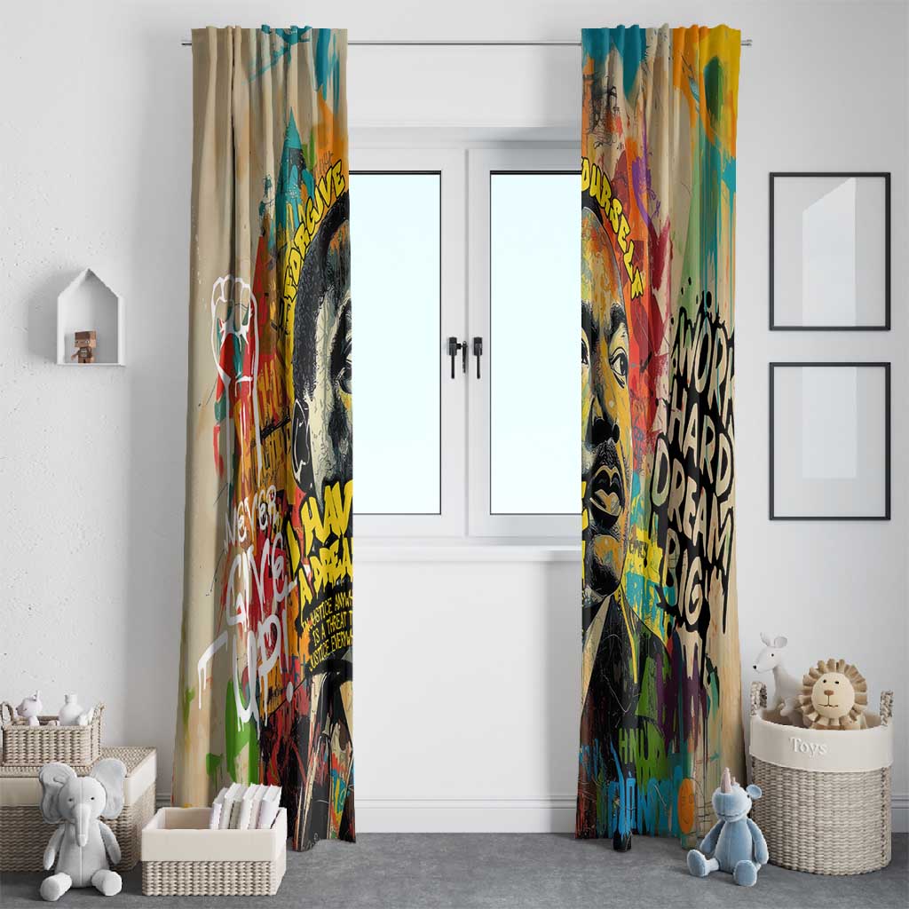 Martin Luther King Graffiti Afro Window Curtain Colorful Spray Paint Quotes and Crown - African Pride