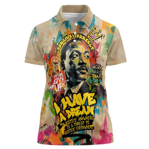Martin Luther King Graffiti Afro Women Polo Shirt Colorful Spray Paint Quotes and Crown - African Pride
