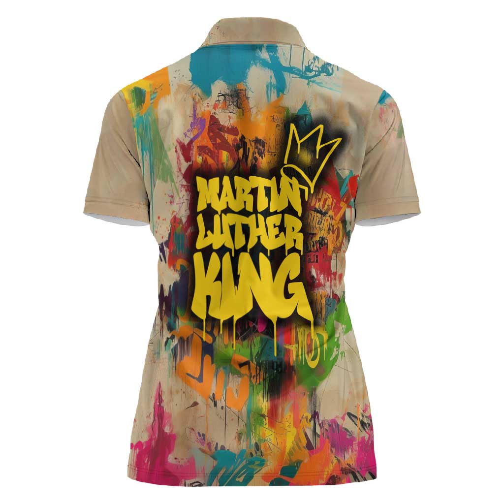 Martin Luther King Graffiti Afro Women Polo Shirt Colorful Spray Paint Quotes and Crown - African Pride