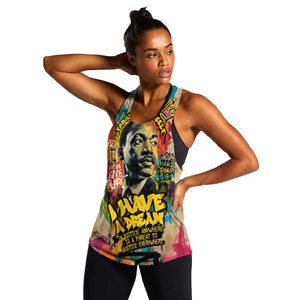 Martin Luther King Graffiti Afro Women Racerback Tank Colorful Spray Paint Quotes and Crown - African Pride