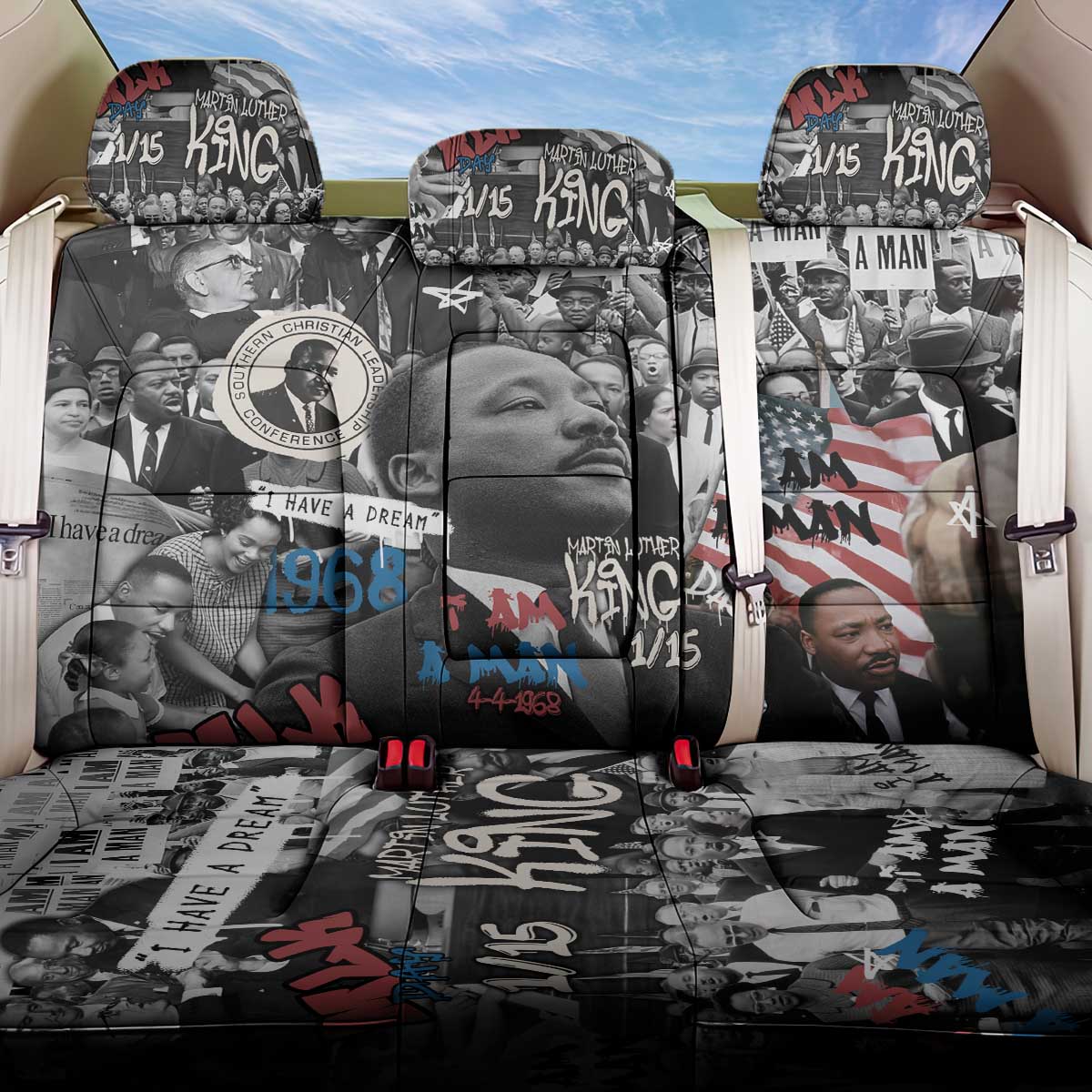 Martin Luther King Day Afro Back Car Seat Cover Civil Rights Leader - Classic American Street Graffiti - African Pride