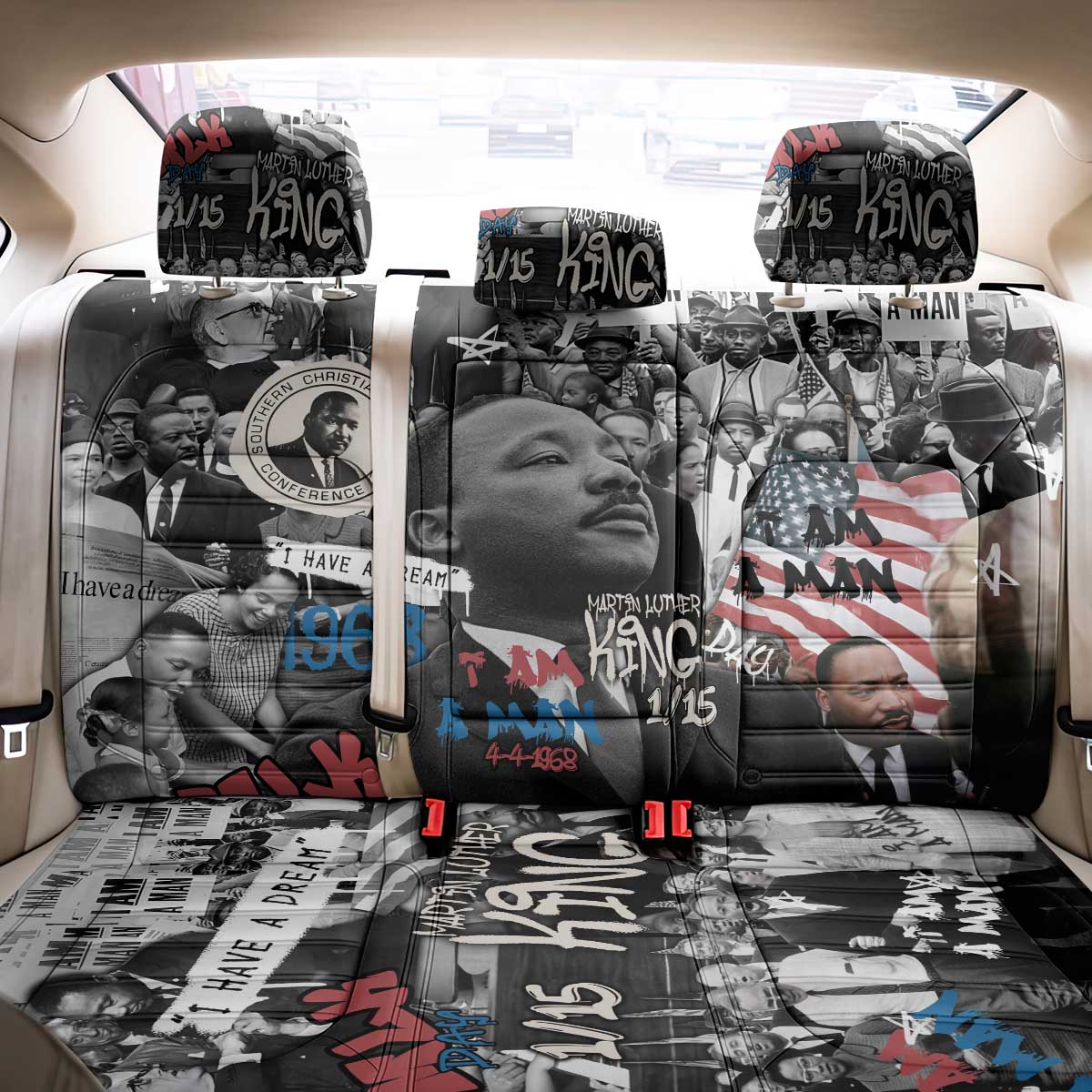 Martin Luther King Day Afro Back Car Seat Cover Civil Rights Leader - Classic American Street Graffiti - African Pride