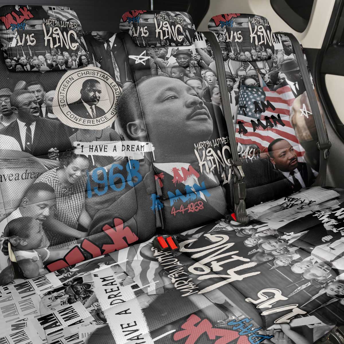 Martin Luther King Day Afro Back Car Seat Cover Civil Rights Leader - Classic American Street Graffiti - African Pride