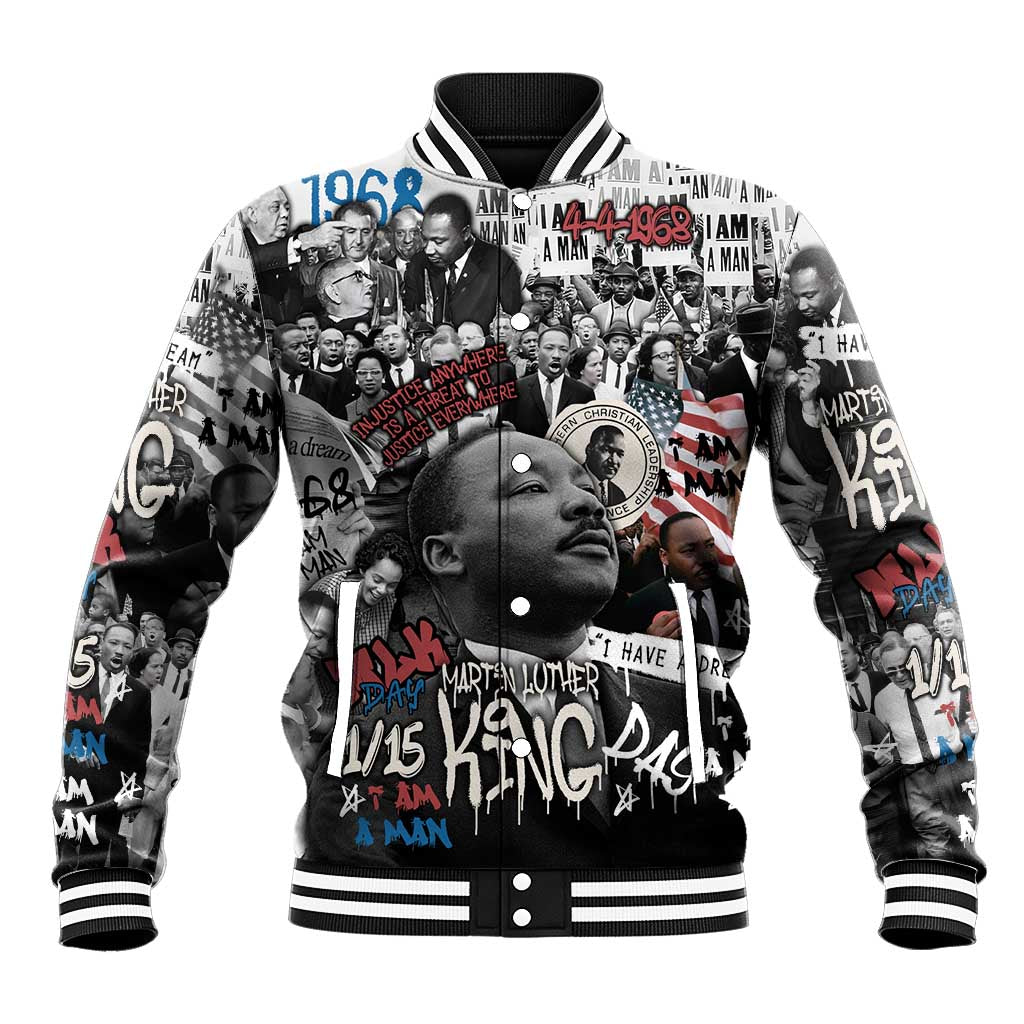 Martin Luther King Day Afro Baseball Jacket Civil Rights Leader - Classic American Street Graffiti - African Pride