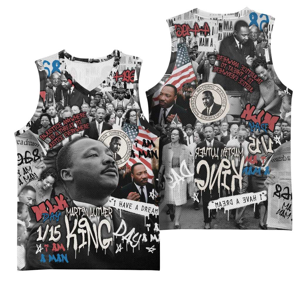 Martin Luther King Day Afro Basketball Jersey Civil Rights Leader - Classic American Street Graffiti - African Pride