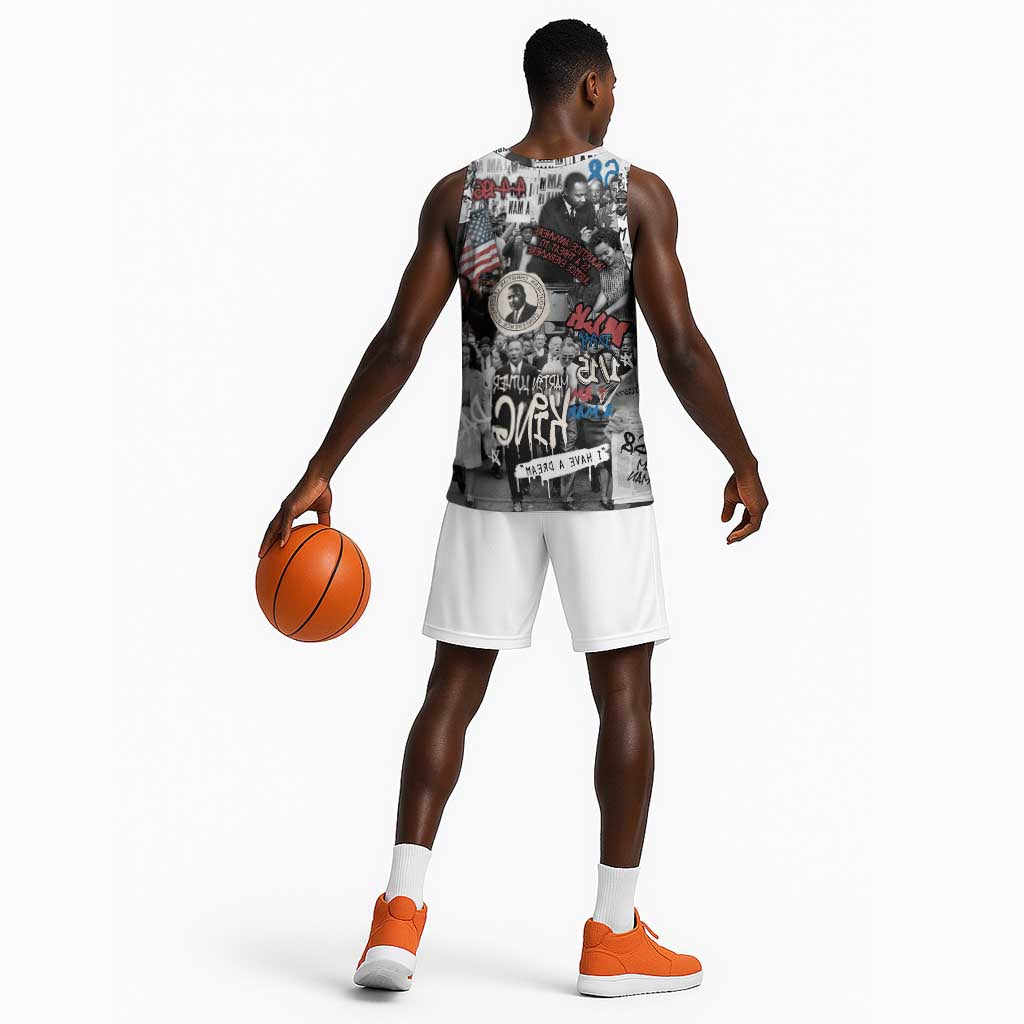 Martin Luther King Day Afro Basketball Jersey Civil Rights Leader - Classic American Street Graffiti - African Pride