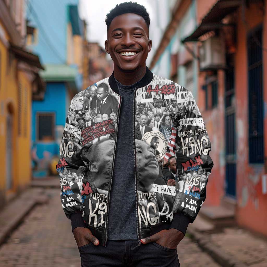 Martin Luther King Day Afro Bomber Jacket Civil Rights Leader - Classic American Street Graffiti - African Pride