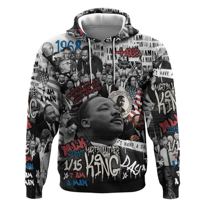Martin Luther King Day Afro Hoodie Civil Rights Leader - Classic American Street Graffiti - African Pride