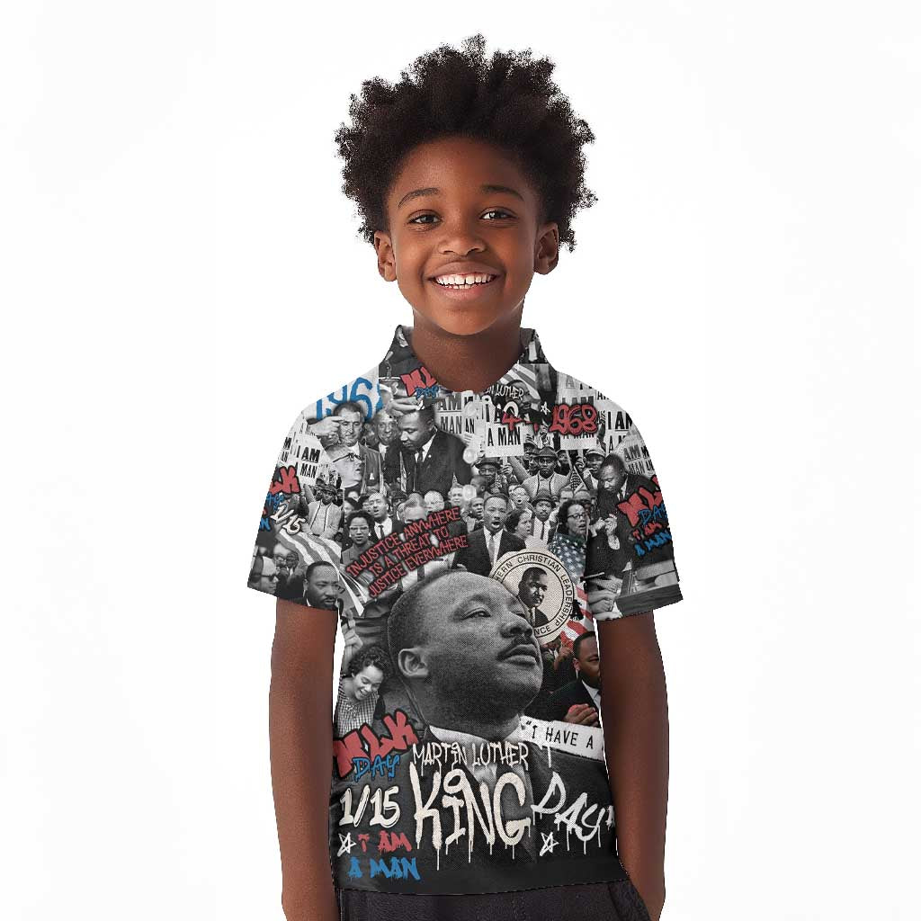 Martin Luther King Day Afro Kid Polo Shirt Civil Rights Leader - Classic American Street Graffiti - African Pride