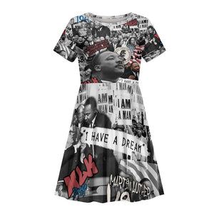 Martin Luther King Day Afro Kid Short Sleeve Dress Civil Rights Leader - Classic American Street Graffiti - African Pride
