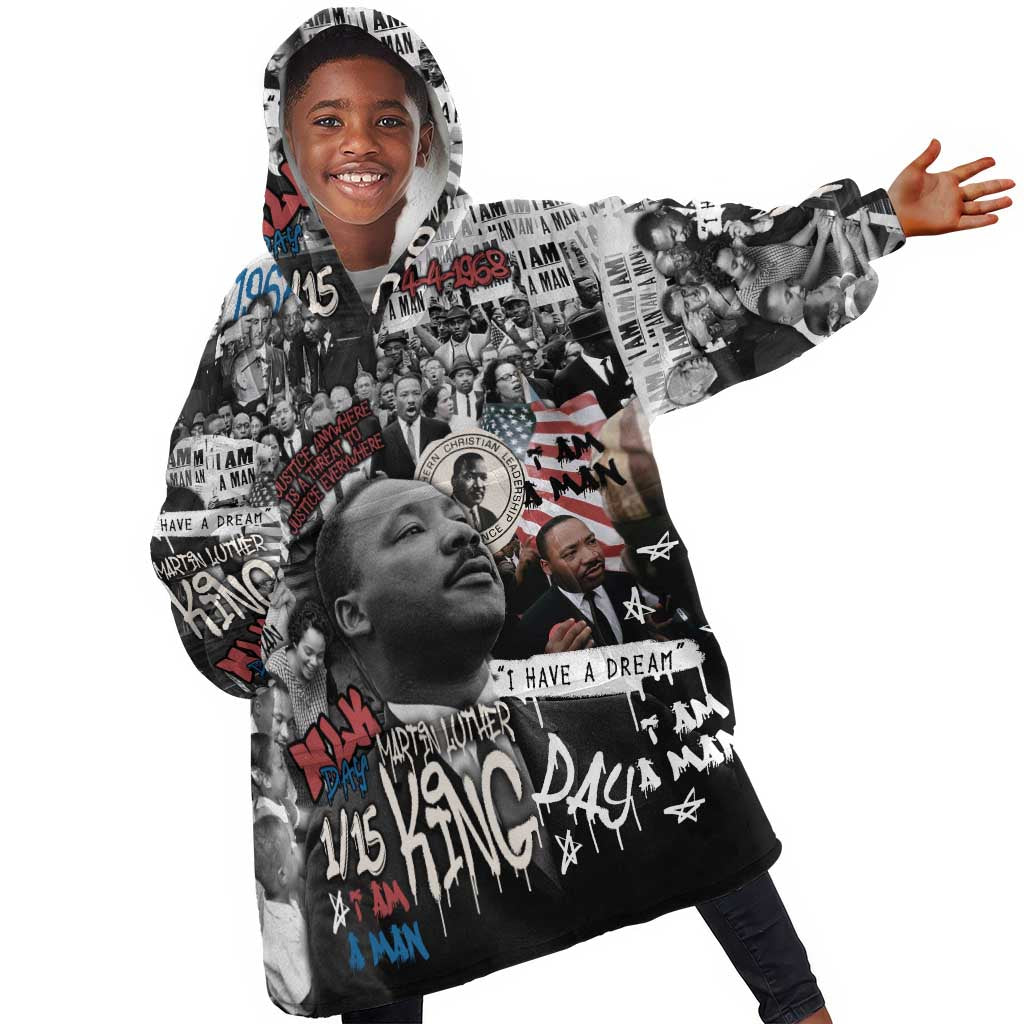 Martin Luther King Day Afro Kid Wearable Blanket Hoodie Civil Rights Leader - Classic American Street Graffiti - African Pride