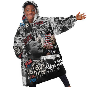 Martin Luther King Day Afro Kid Wearable Blanket Hoodie Civil Rights Leader - Classic American Street Graffiti - African Pride