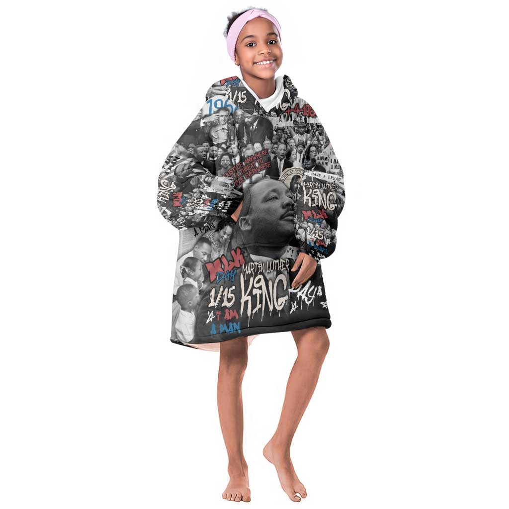 Martin Luther King Day Afro Kid Wearable Blanket Hoodie Civil Rights Leader - Classic American Street Graffiti - African Pride