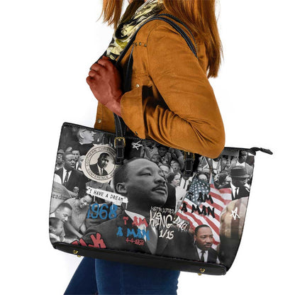 Martin Luther King Day Afro Leather Tote Bag Civil Rights Leader - Classic American Street Graffiti - African Pride